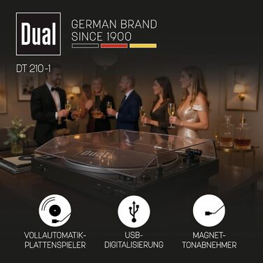 Програвач вінілу Dual DT 210-1 USB: 2 швидкості, магнітний звукознімач, ремінний привід, USB для оцифрування, чорний