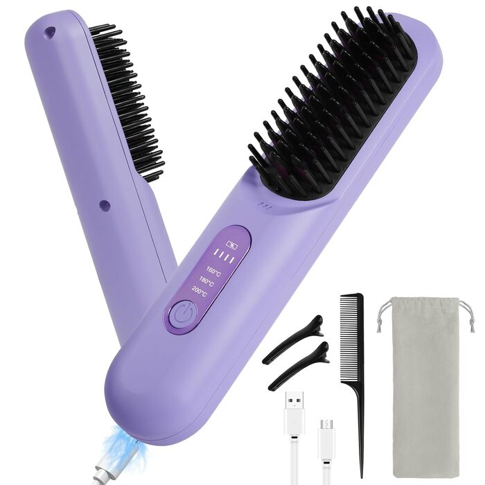 Бездротова випрямляч для волосся LOPHE з LED-дисплеєм, білий (фіолетовий тип-b)