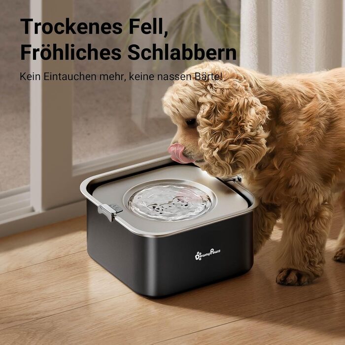 Миска для собак DownyPaws без облизування, 3L, з нержавіючої сталі 304, чорна. Запобігає розбризкуванню, підходить для дому та вулиці, зберігає чистоту.