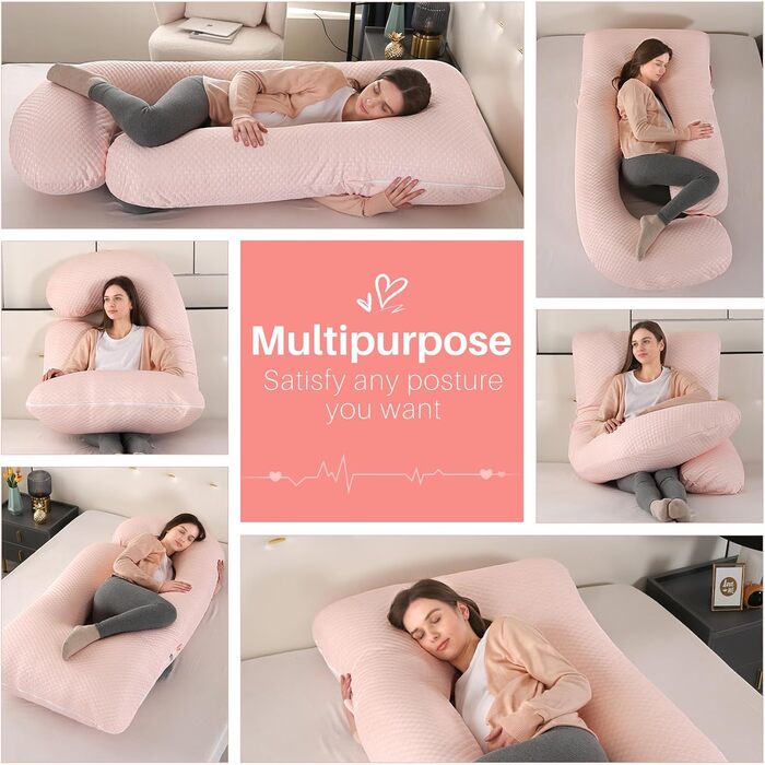Подушка для вагітних GKXLH – підтримка спини, живота та стегон. J-подібна подушка для вагітних з охолодженням (рожевий)