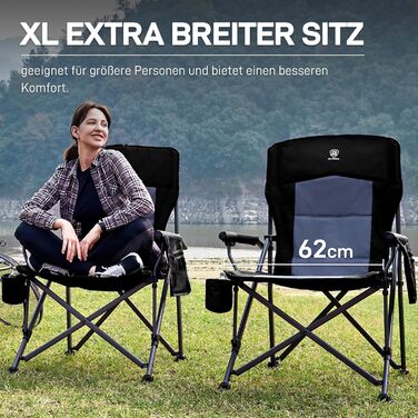Крісло для кемпінгу Ever Advanced XL: міцне, розкладне, з кишенею та тримачем для напоїв, 230 кг, чорне