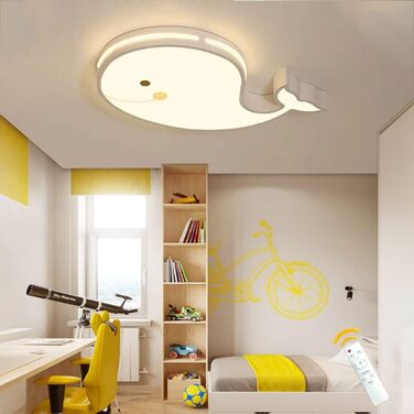 LED Ceiling Lamp, Dolphin Shape, Dimmable with Remote Control, Boy Girl Baby Kids Children's Room Lamps Ceiling, Children's Room, Bedroom Lamp, Room Lighting, Chandelier, White, 50cm