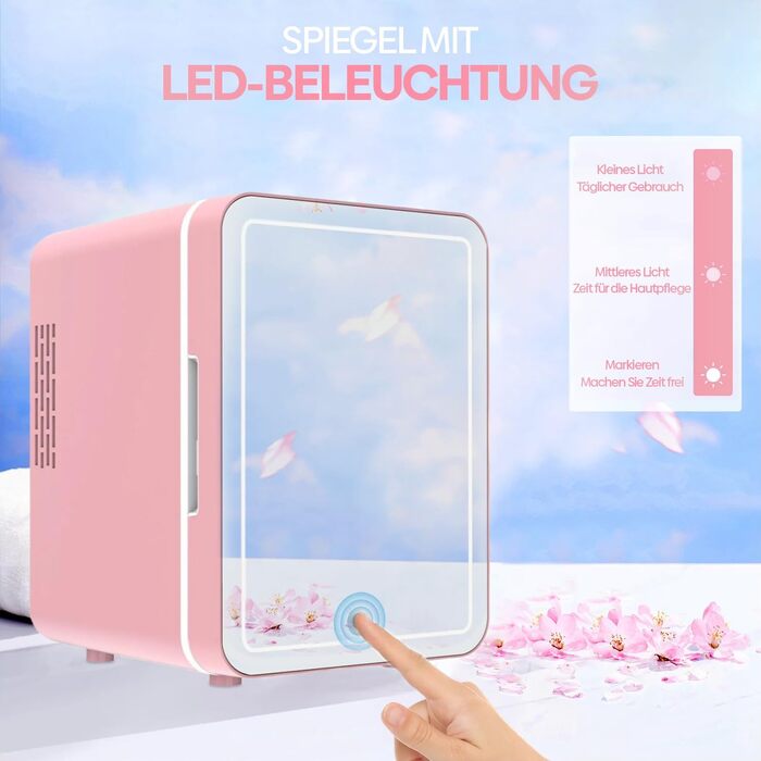 Olvy Skincare Fridge - 4 Liter Mini Fridge with LED Mirror - Portable Beauty Fridge, Cooling & Heating for Room Use (Pink)