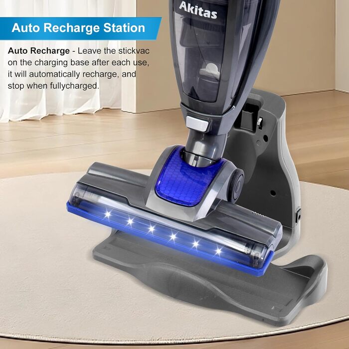 Акіта Бездротовий акумуляторний пилосос 3 в 1: ручний та вертикальний. Легкий, 22.2 В, 150 Вт, для підлоги, килимів, шерсті тварин. (AKU10)