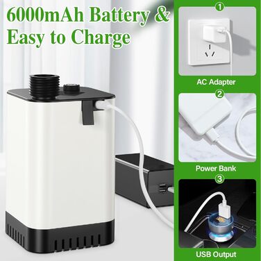 Portable Camping Shower with Battery 6000mAh Rechargeable, Camping Shower with Pump, Outdoor Shower with Adjustable Water Pressure for Camping, Hiking, Pet, Mobile Shower, RV Shower