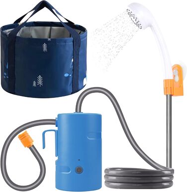 Portable Outdoor Shower, 2 Flow Modes, IPX7 Waterproof, with LED Light, 4400mAh Battery, USB Charging, Electric Shower Pump, Suitable for Hiking/Backpacking, Travel, Beach, Pets, Flowers