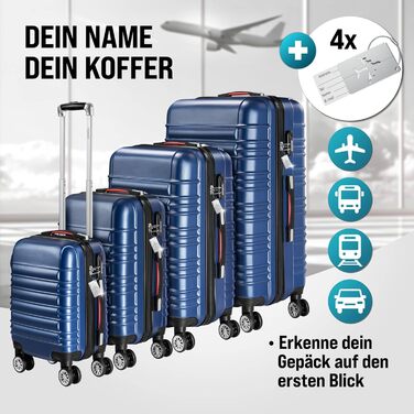 Набір валіз MONZANA® 4шт з органайзером, вагами, ременем, гелевими ручками, колесами та підставкою. Чотири розміри (S, M, L, XL). Валіза-тролей, жорсткий корпус, блакитний колір.