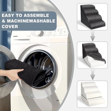 Сходинки для собак Mozvvco: 4 сходинки, м'який матеріал, знімна оббивка, чорного кольору