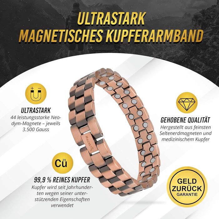 Браслет на руку MagnetRX® з чистої міді для чоловіків - Магнітний браслет для чоловіків, ідеальний при артриті та синдромі карпального тунелю - З інструментом для регулювання розміру (Президентський стиль)