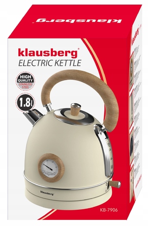 Електричний чайник Klausberg KB-7906 RETRO з термометром, 1.8 л, бежевий, 2200 Вт
