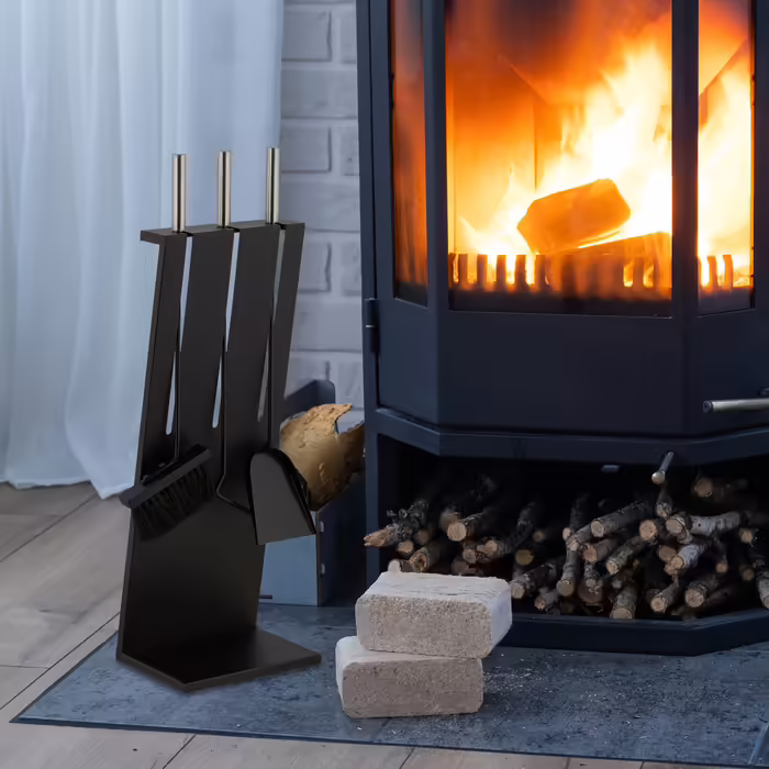 Relaxdays 4-Piece Fireplace Set in Black