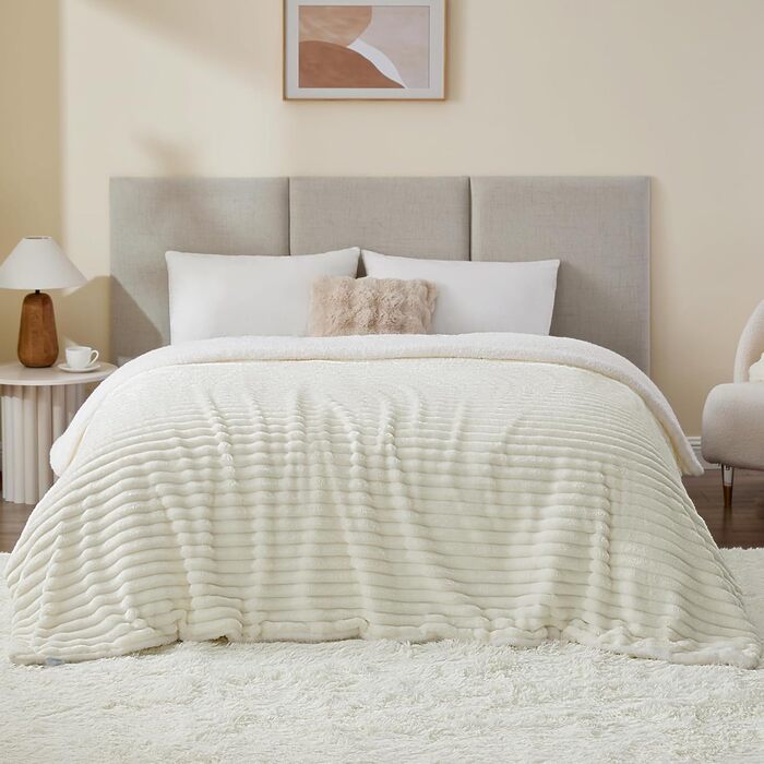 Плед WAVVE Sherpa з плюшем Sherpa - теплий, м'який, великий плед для дивана 150x200 см, 220x240 см (кремовий)