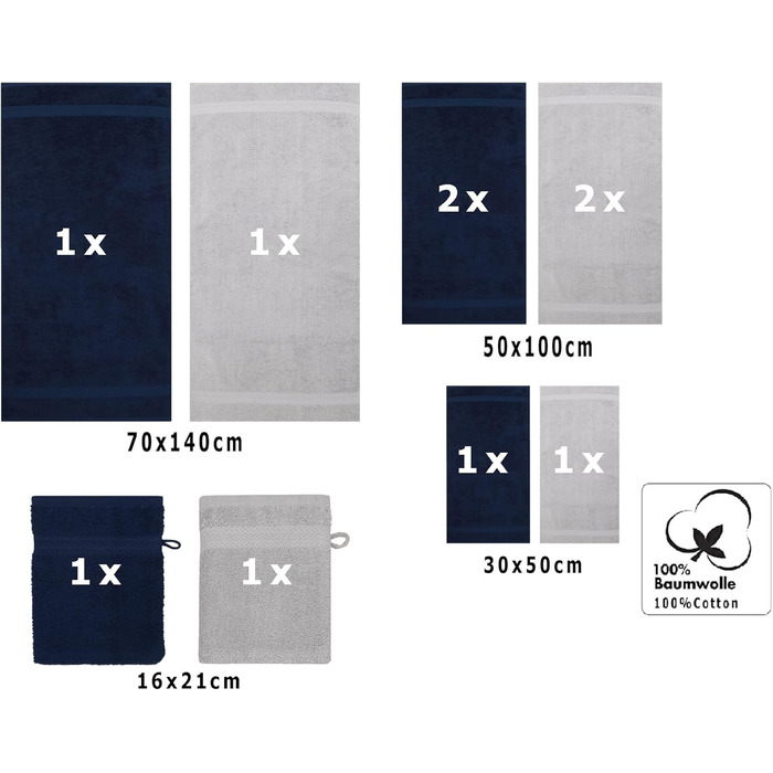 Набір рушників Betz 10 предметів, преміум якість, 100% бавовна, сірий антрацит та сріблястий, для ванної кімнати