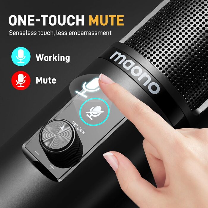 MAONO USB мікрофон PM421 для ПК, стримінгу, запису, YouTube, Twitch, PS4/5. Конденсаторний мікрофон з поп-фільтром та кнопкою вимкнення мікрофона. 192 kHz/24 Bit