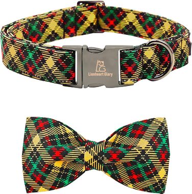 Нашийник для собак Lionheart Glory з візерунком у клітинку, регульований м'який нашийник з краваткою, нашийник з бантиком для середніх собак, подарунок для домашніх тварин, червоно-зелена клітинка (S, 1 шт.), різдвяний зелений