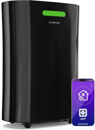 Електричний осушувач Klarstein AeroDry Smart 12 л - 12 л/день, Wi-Fi, керування через додаток/Alexa, LED дисплей, фільтр вугілля, для приміщень до 18 м²