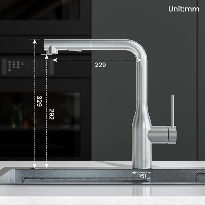 Змішувач для кухні CECIPA висувний, чорний, 360° поворотний, з витяжною лійкою, антивитік, легка установка, для мийки