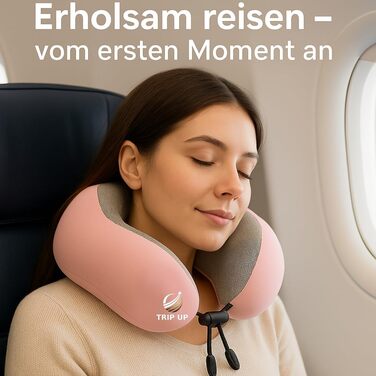 Подушка для шиї Trip Up з Memory Foam - для подорожей (літак, авто) - ергономічна, м'яка, дихаюча, регульована, чорна (Bubblegum Pink)