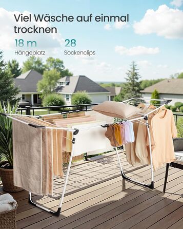 SONGMICS Сушарка для білизни на коліщатках, металева, біла, 52.5 x 173 x 96.5 см, з тримачем для шкарпеток, для одягу, рушників та білизни