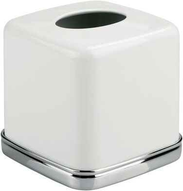 mDesign Cosmetic Tissue Box - Practical tissue box for the bathroom made of metal with a white finish and chrome accents - Paper tissue box in a modern & minimalist design