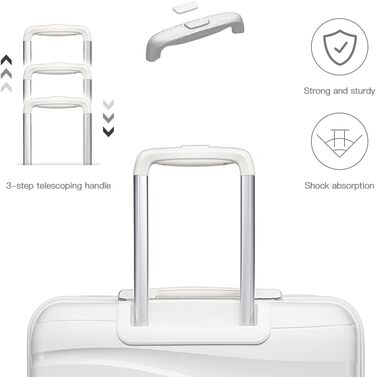 KONO Чемодан середнього розміру 65см з поліпропілену, з TSA замком, 65x46x26.5см (Крем-білий)
