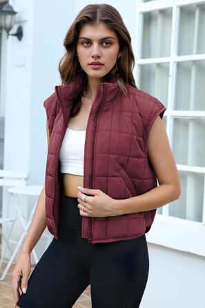 ZEAGOO Жилет чоловічий короткий степваний, легкий, на осінь/зиму, з кишенями (M, Бордовий)