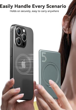 Power Bank Kuulaa MagSafe 5000mAh з бездротовою зарядкою та USB-C, для iPhone 17/16/15/14/13/12, сірий колір