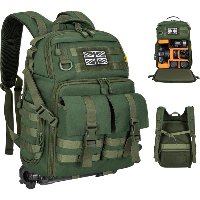 Рюкзак для камери з відділенням для ноутбука 15.6 дюймів - водонепроникний рюкзак для фототехніки, міцний, сумісний з Canon, Nikon, DJI | Знімний підкладковий вкладиш | Ремінь для штатива (Зелений)