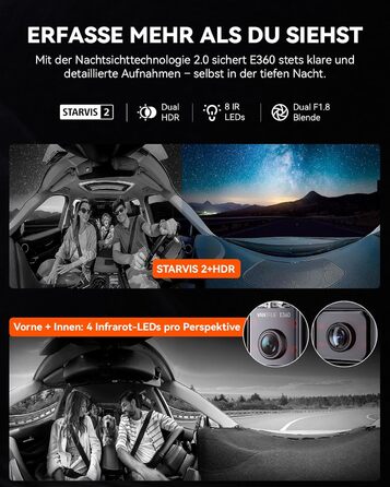 Панорамний відеореєстратор VANTRUE E360 5.2K Dual STARVIS 2 HDR 360°, сенсорний екран 1.54