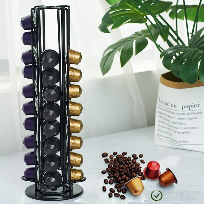 Обертовий тримач для капсул Nespresso OriginalLine, підставка-диспенсер для кавових капсул на 40 шт, чорна