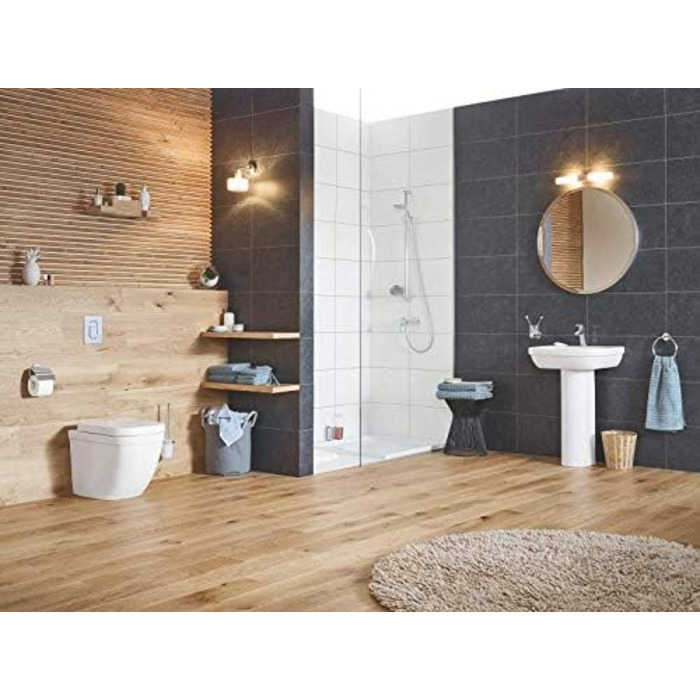 Essentials - Toilet Brush Set (Wall-Mounted, Easy to Clean, Durable), Round, Chrome, 40374001