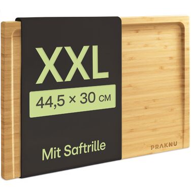 Велика обрізна дошка з бамбука Praknu XXL (44.5 x 30 см) — Двостороння дерев'яна дошка для нарізки та сервірування страв, FSC-сертифікована