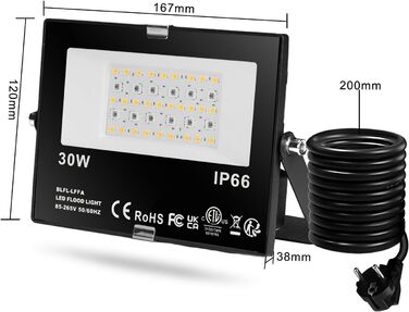 DUSKTEC LED Floodlights Outdoor RGB, Colorful Floodlight 80W, Dimmable Outdoor Floodlight with APP, Outdoor Bluetooth Floodlight with Plug, Color Changing Warm White, Tree Spotlight IP66 Waterproof for Garden (30 Watts, 2)