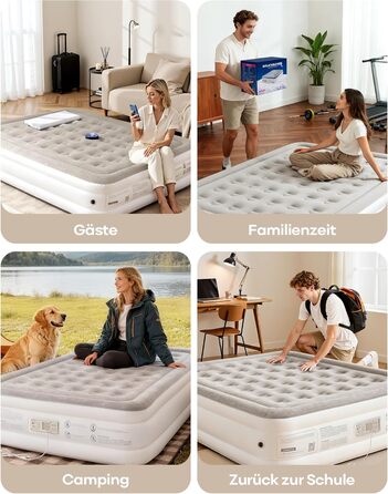 Надувний матрац Premium Luftmatratze з вбудованим насосом для 2 осіб, білий - швидке надування, м'яке флокування, для дому та кемпінгу