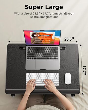 SAIJI Стіл для ноутбука [Преміум XXL Extra Groß] з регульованим підсвіткою, багатофункціональний стіл для ліжка Преміум-класу, складний стіл для ноутбука з ящиком (Темно-чорний)