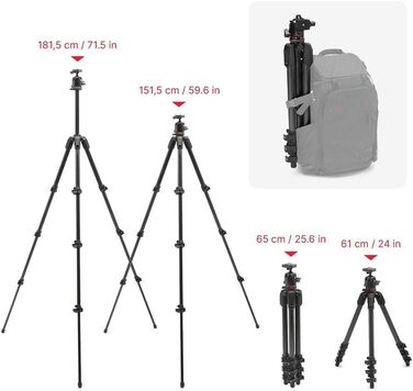 Штатив Manfrotto 055XPRO3 з триногим наголовником – професійний штатив з алюмінію, 3 секції, для DSLR та аксесуарів