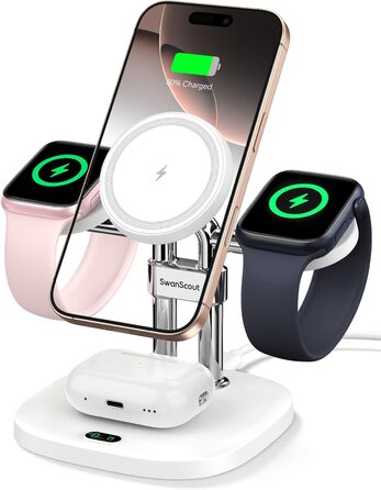 Зарядний пристрій 2 в 1 для Apple Watch та iPhone, SwanScout 709M (Білий)