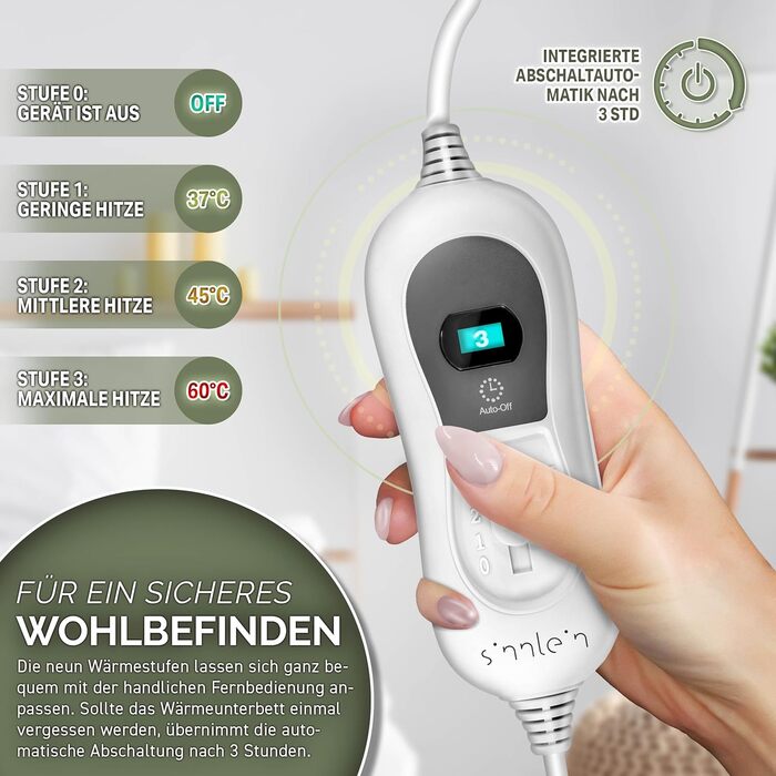 Електрична ковдра Sinnlein Doppel-Wärmeunterbett 160x140 см з автовимкненням та 2 зонами нагріву | 3 температурні режими | Підкладка під ковдру з м'якого флісу, антрацит | Без візерунку 160 x 140 см