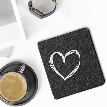 Чохол kwmobile для Tolino Vision 6: тканинний захисний чохол з малюнком серця, сірий (Herz Brush 22)