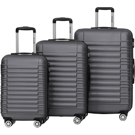 Набір валіз TRVLMORE 3 шт. з жорсткого пластику: маленька, середня, велика сіра валіза для подорожей, ручна валіза 55x40x20 см