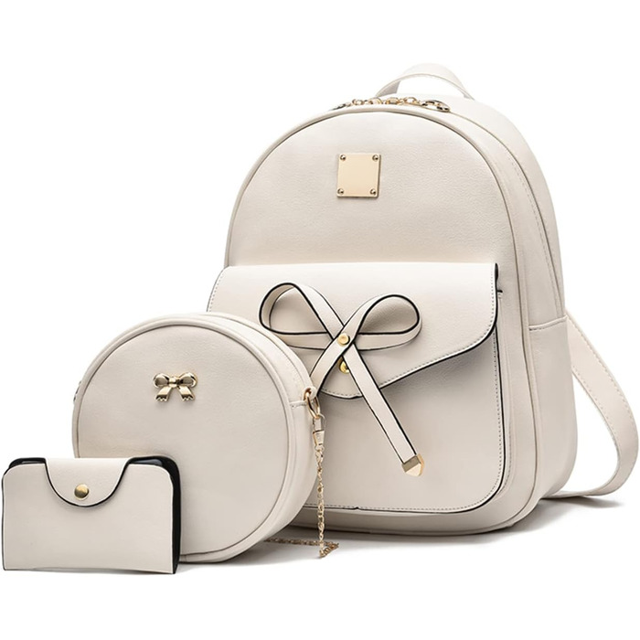 Жіночий рюкзак з PU шкіри: стильний щоденний рюкзак для подорожей, школи, роботи. Набір сумок (білий 03)