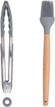 Набір кухонних аксесуарів Alpina 7 предметів з поворотним підставкою – кухонні інструменти, силіконовий набір посуду для кухні (сірий)