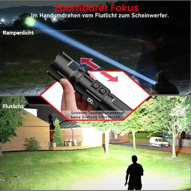 Ліхтарик Shadowhawk LED перезарядна 2 шт. | Тактичний ліхтарик (2 вимикачі) 500000 люмен, дальність до 1000м, час роботи 12 год для кемпінгу/відпочинку на природі/походів, регульована яскравість, чорний