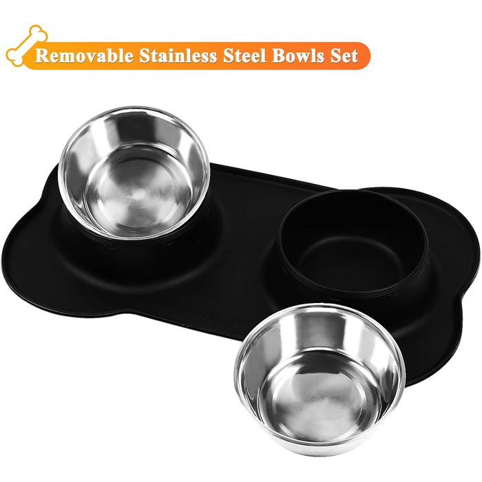 Миска для собак VIVAGLORY Splashfree - нерозливна миска з нержавіючої сталі та силіконовим килимком, 1310 мл, чорна