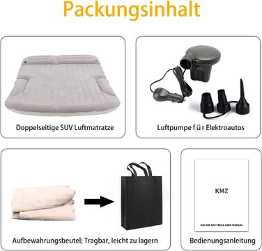 KMZ Automatic Car Mattress, 2 Pillow Car Air Mattress, Double-Sided Thickened Flocked Auto Mattress, Inflatable Car Bed for Trunk Rear Seat