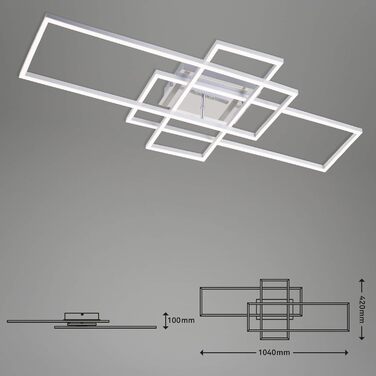 BRILONER - LED Ceiling Lamp with Remote Control, Dimmable, Adjustable from Warm White to Neutral White, Lamp, LED Ceiling Light, Living Room Lamp, Bedroom Lamp, Kitchen Lamp, 104x42x10 cm, Chrome-Aluminum