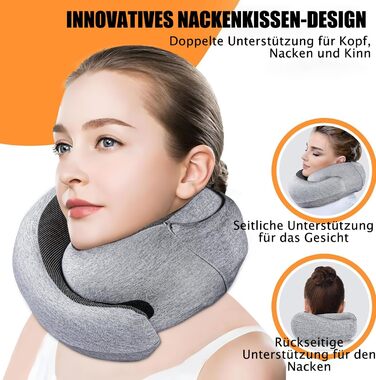 Подушка для шиї з великою капюшоном, Memory Foam, для подорожей, літаків та офісу