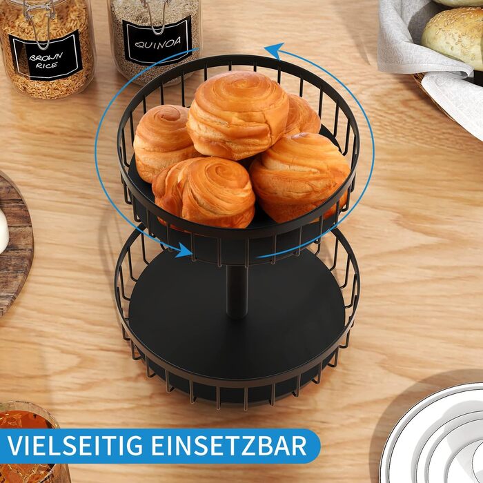 ZDDLOINP Обмежувач для фруктів та овочів, чорний, 2 яруси - органайзер для зберігання, велика фруктова корзина, етажерка для кухні, зберігає фрукти та овочі свіжими