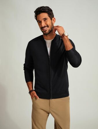 Кардиган чоловічий PJ PAUL JONES з коміром-стійкою та блискавкою, класичний в'язаний, зимовий, чорний XXL