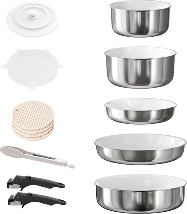 RIOVARM Induction Cookware Set with Detachable Handles - 16 Piece Nonstick Granite Stackable Pots and Pans Set with Silicone Lids - PFOA Free Stainless Steel